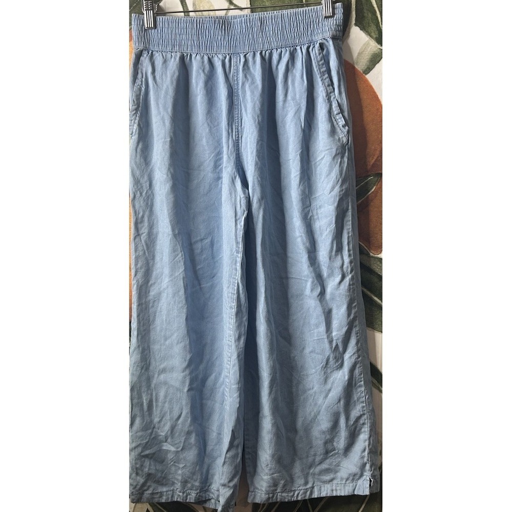 DKNY Small Pull on Wide Leg Cropped Tencel Pants Elastic Waist Side Pockets Soft